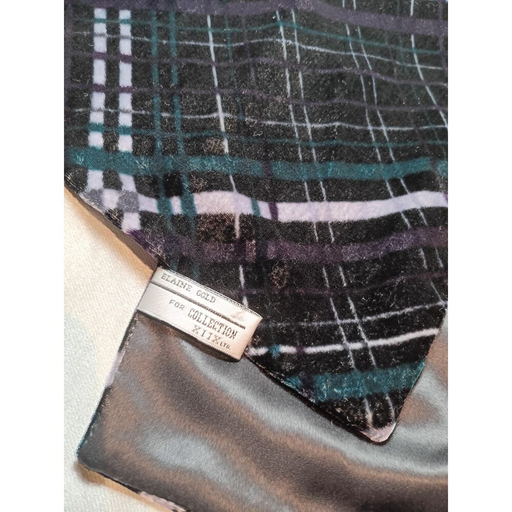 Vintage Elaine Gold Scarf Black Purple Teal Rayon Silk Blend Geometric Wrap 4'